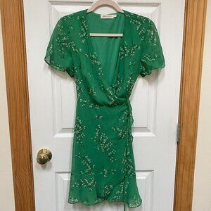 All in Favor Green Floral Wrap Dress